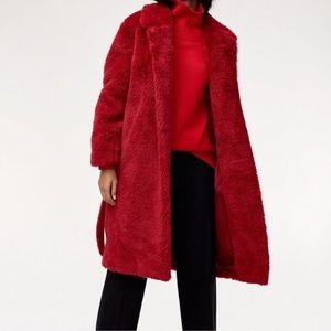 ❤️❤️❤️Aritzia Babaton Oren Red Faux Fur Belted Coat. New with tags